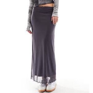 Asos Design Gray Mesh Slip Skirt Size 4 Lettuce Hem Long New